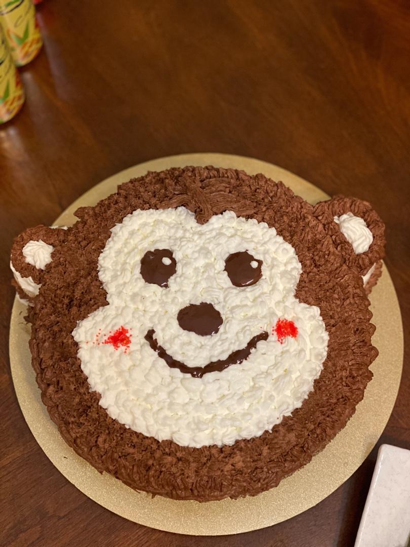 kk和momo的生活日记做的卡通猴蛋糕