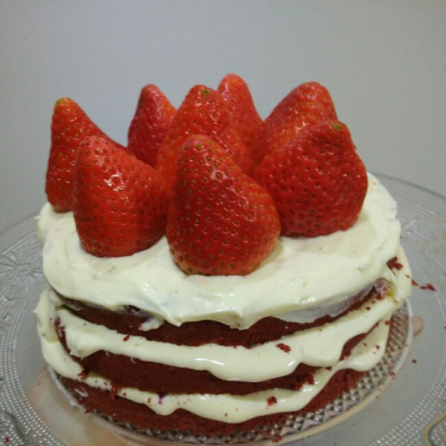 圣诞草莓雪人 红丝绒戚风裸蛋糕