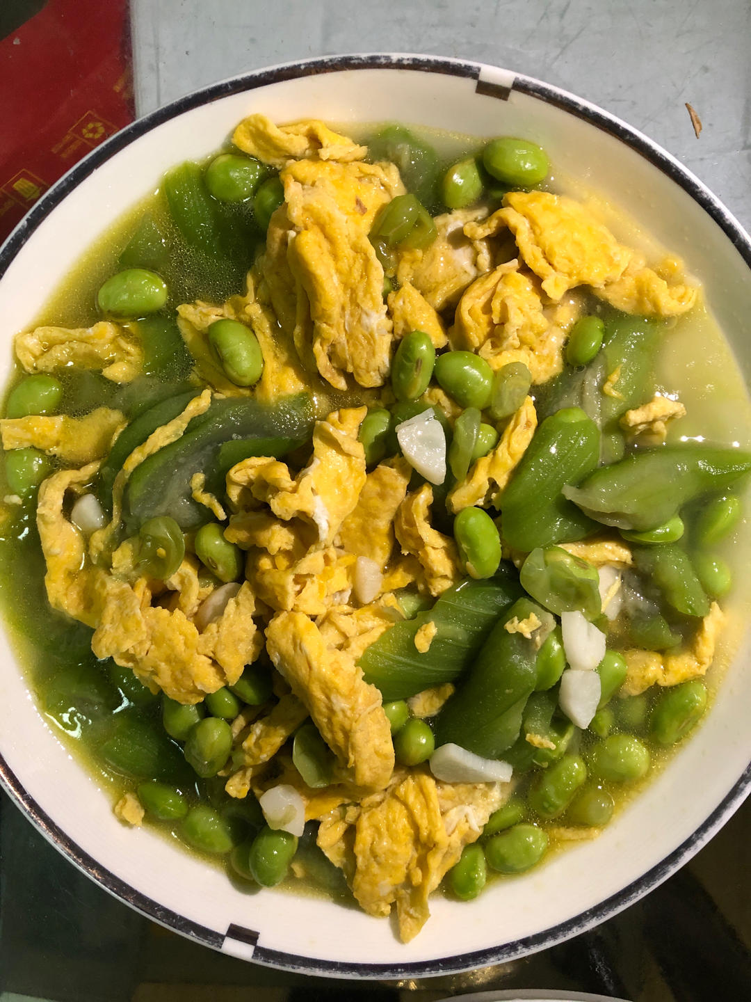 丝瓜毛豆炒鸡蛋