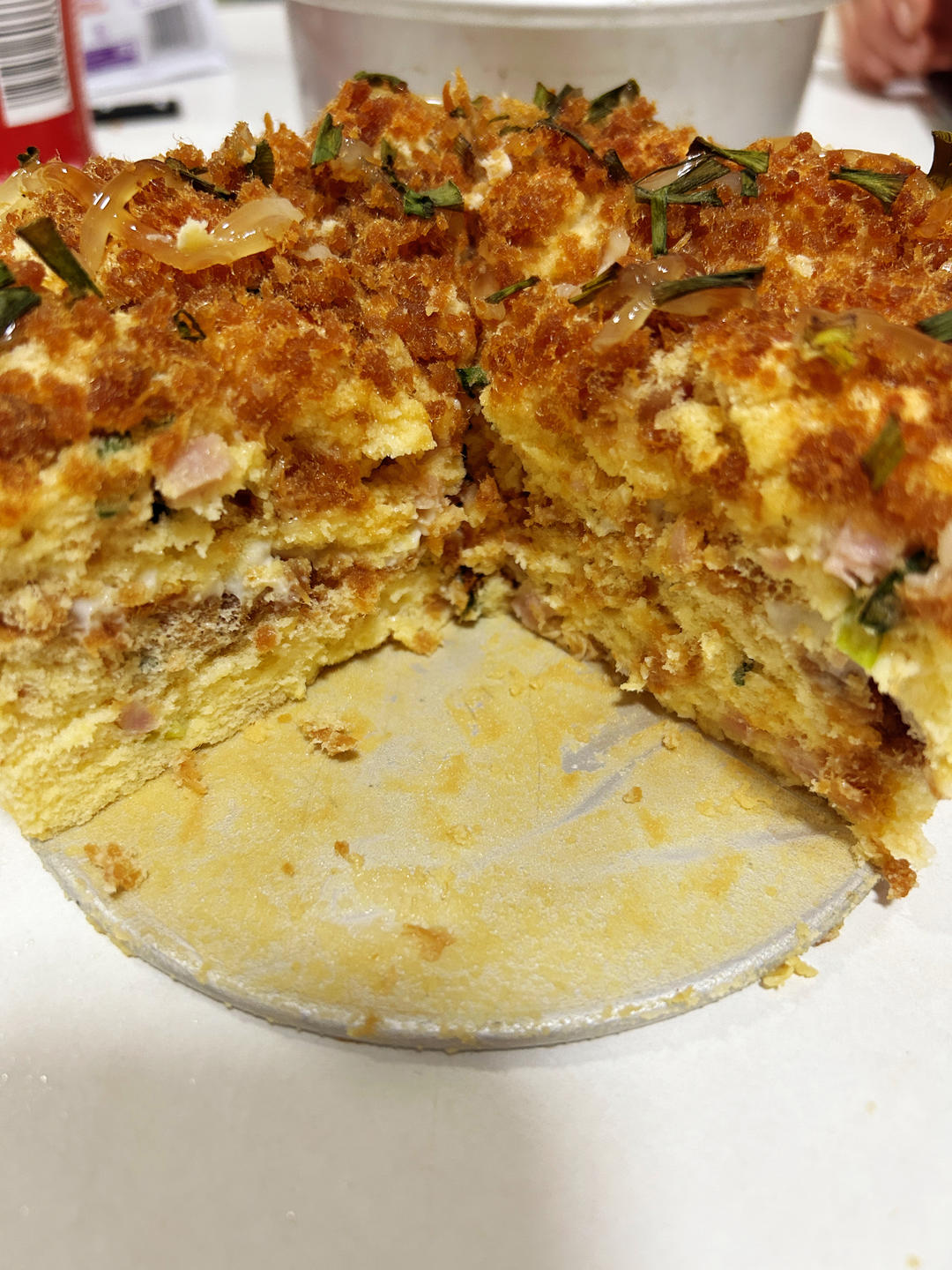 爆浆葱花火腿肉松蛋糕