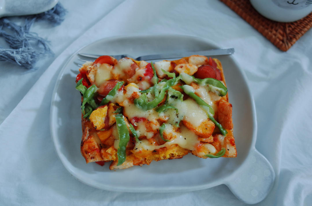 免烤箱❗️葱香芝士火腿吐司披萨🍕