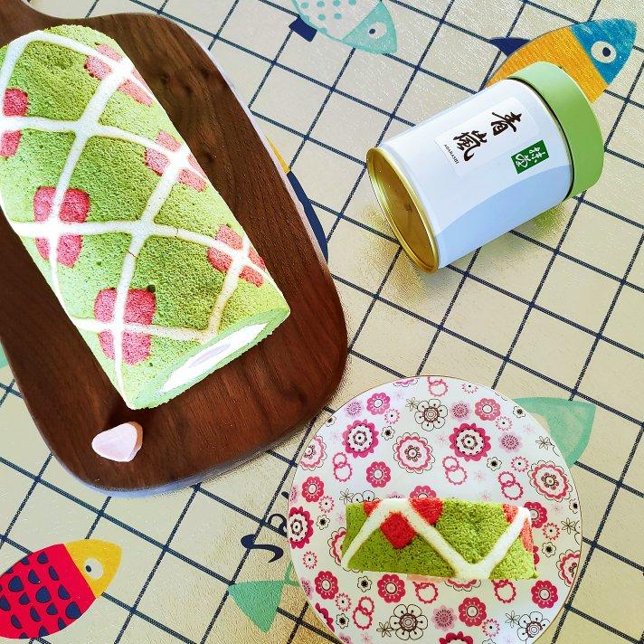 格纹抹茶彩绘蛋糕卷