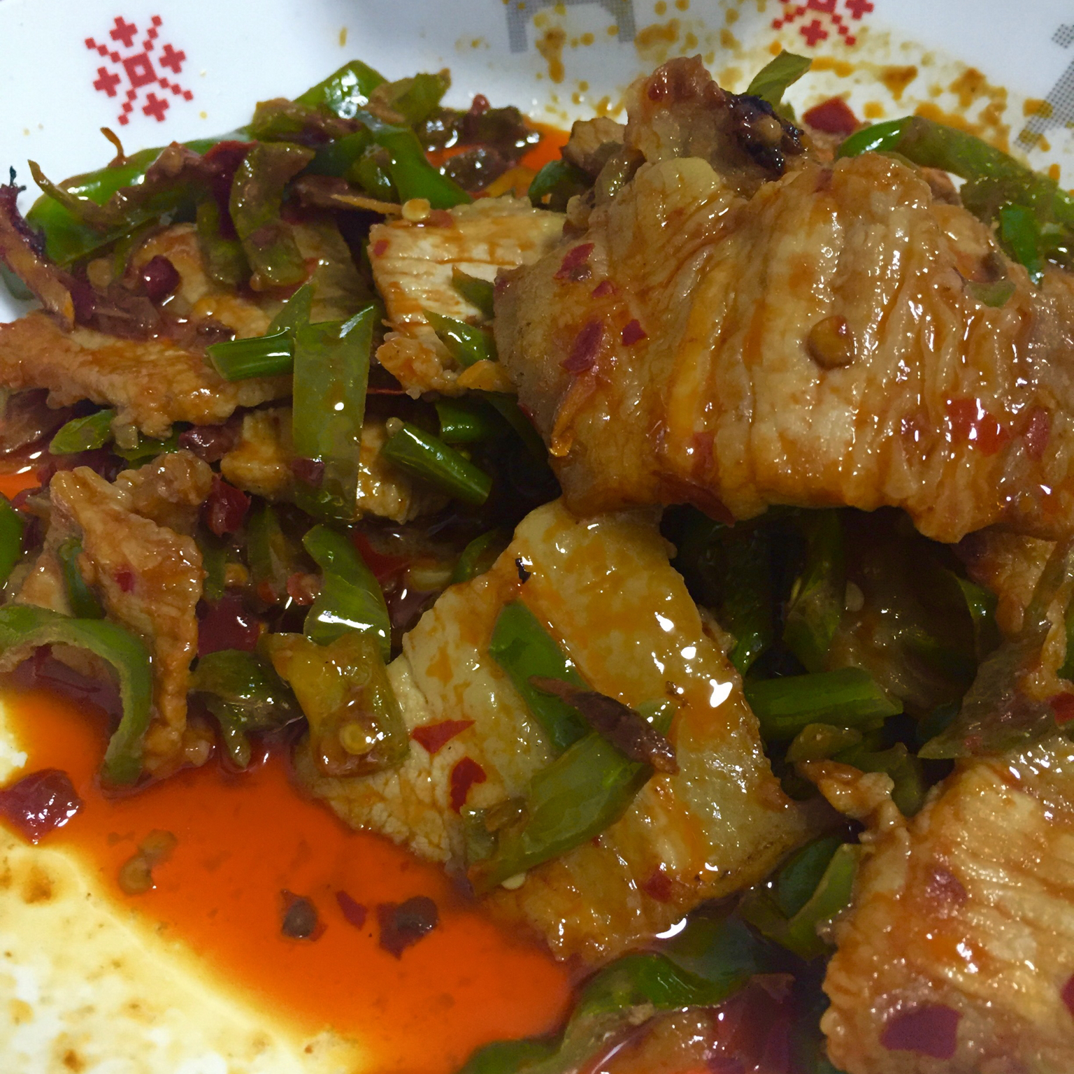 家常青椒干煸五花肉