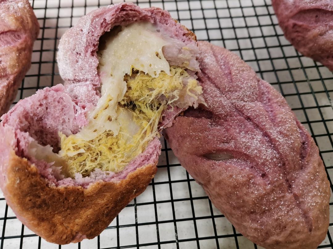 紫薯软欧包（内馅有麻薯，肉松，芋泥，口感超赞）配麻薯做法～