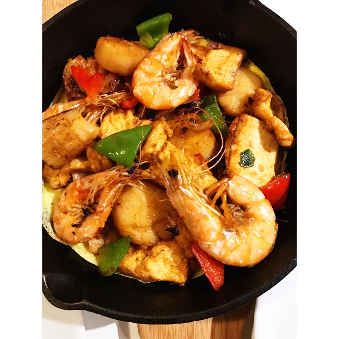 铁板海鲜日本豆腐 Seafood with Japanese Dofu