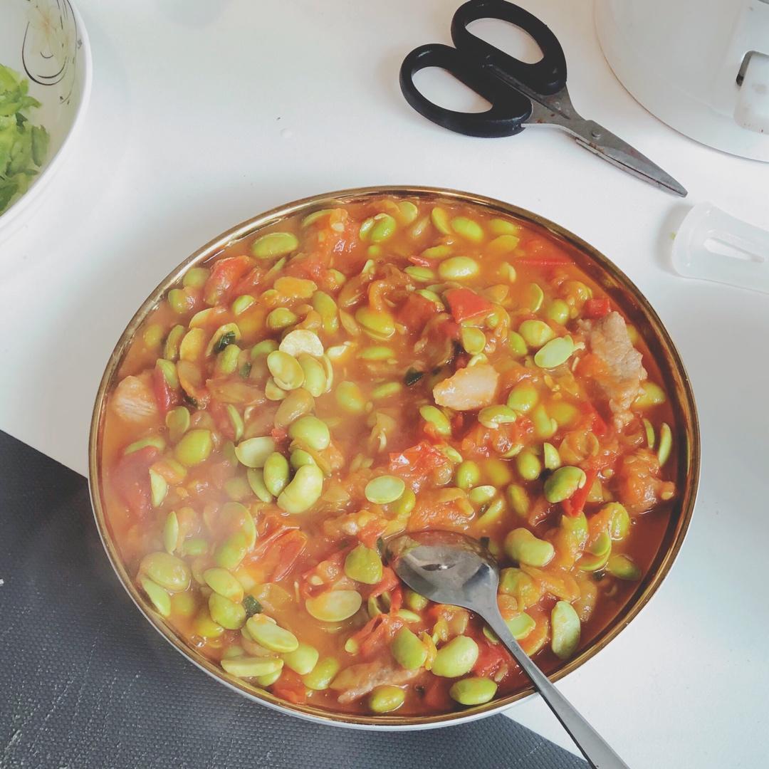 肉末番茄烧毛豆