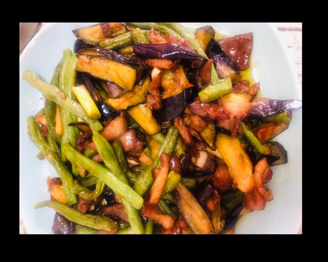 肉炒茄子长豆角