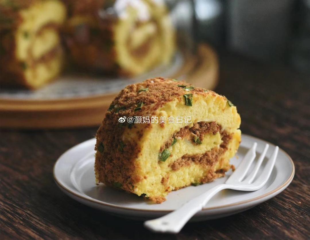 香葱肉松蛋糕卷（小美版）的做法