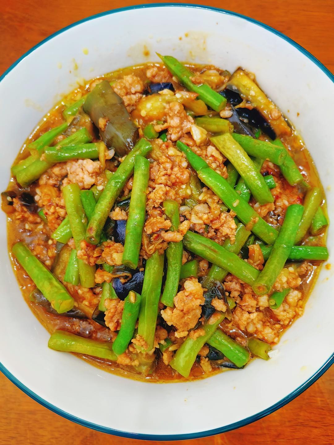 豇豆茄子炒肉沫