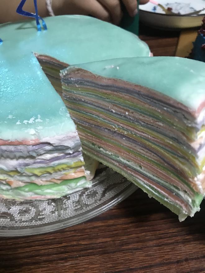 彩虹千层蛋糕。 （rainbow crep cake）的做法