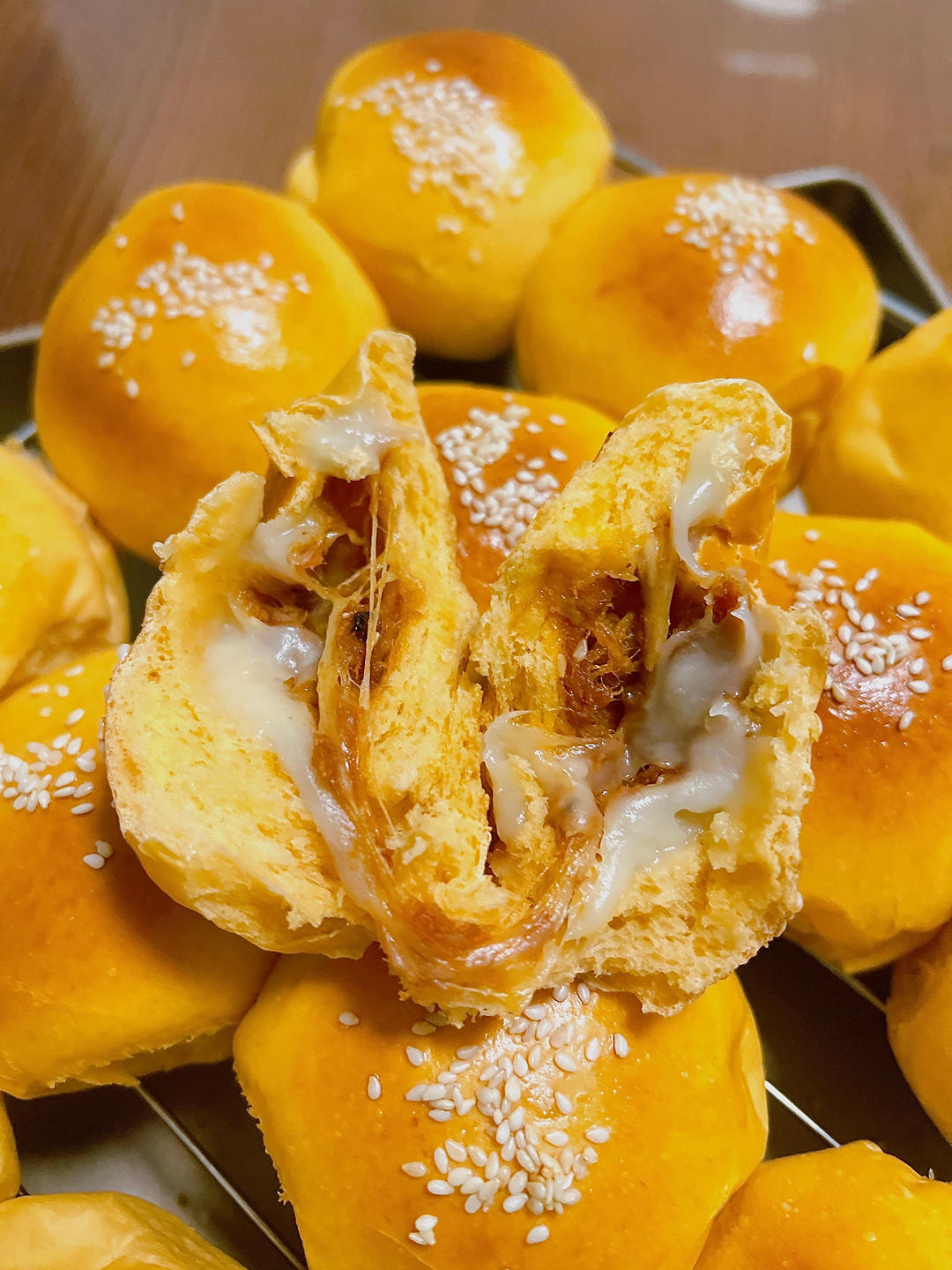 番茄肉松麻薯小餐包🍅松软拉丝🌈口感丰富