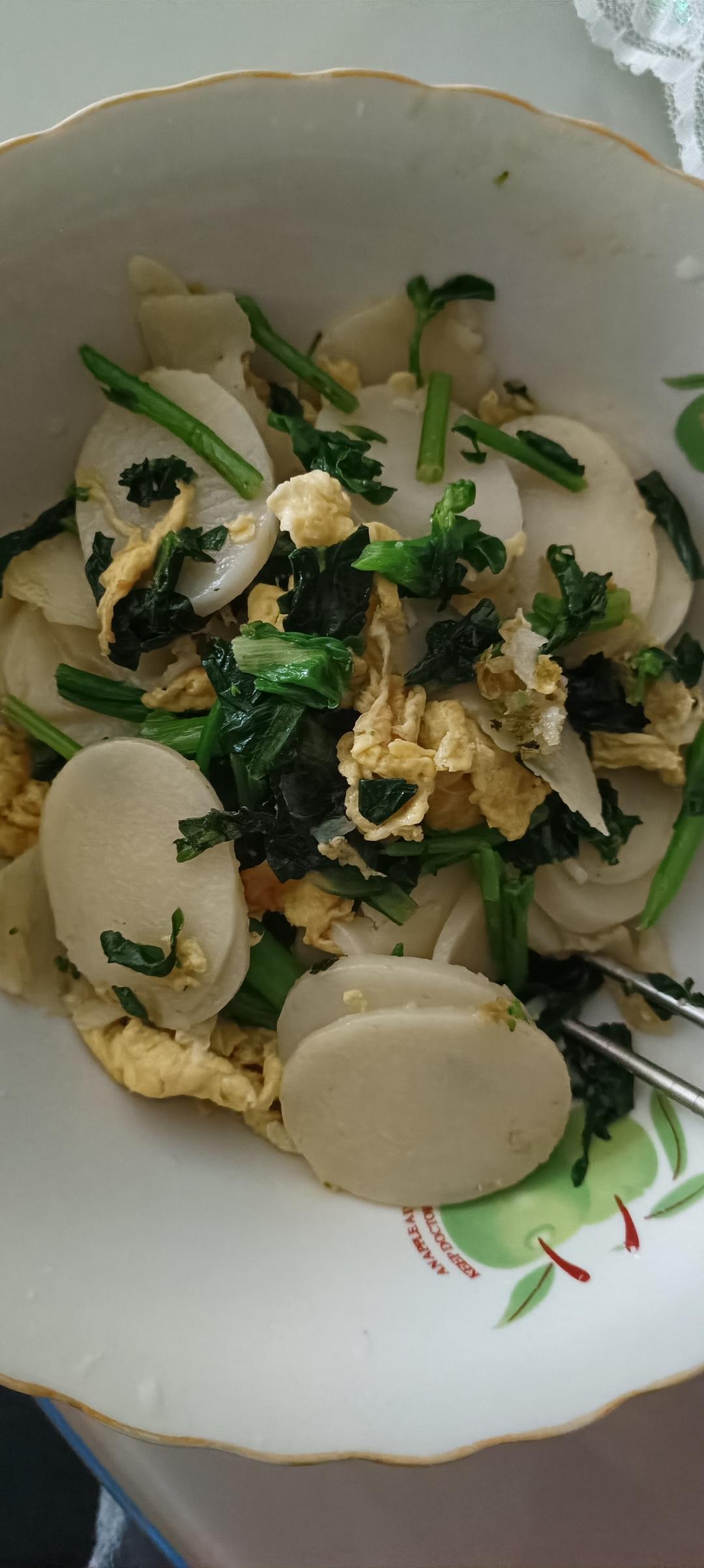 鸡蛋青菜炒年糕