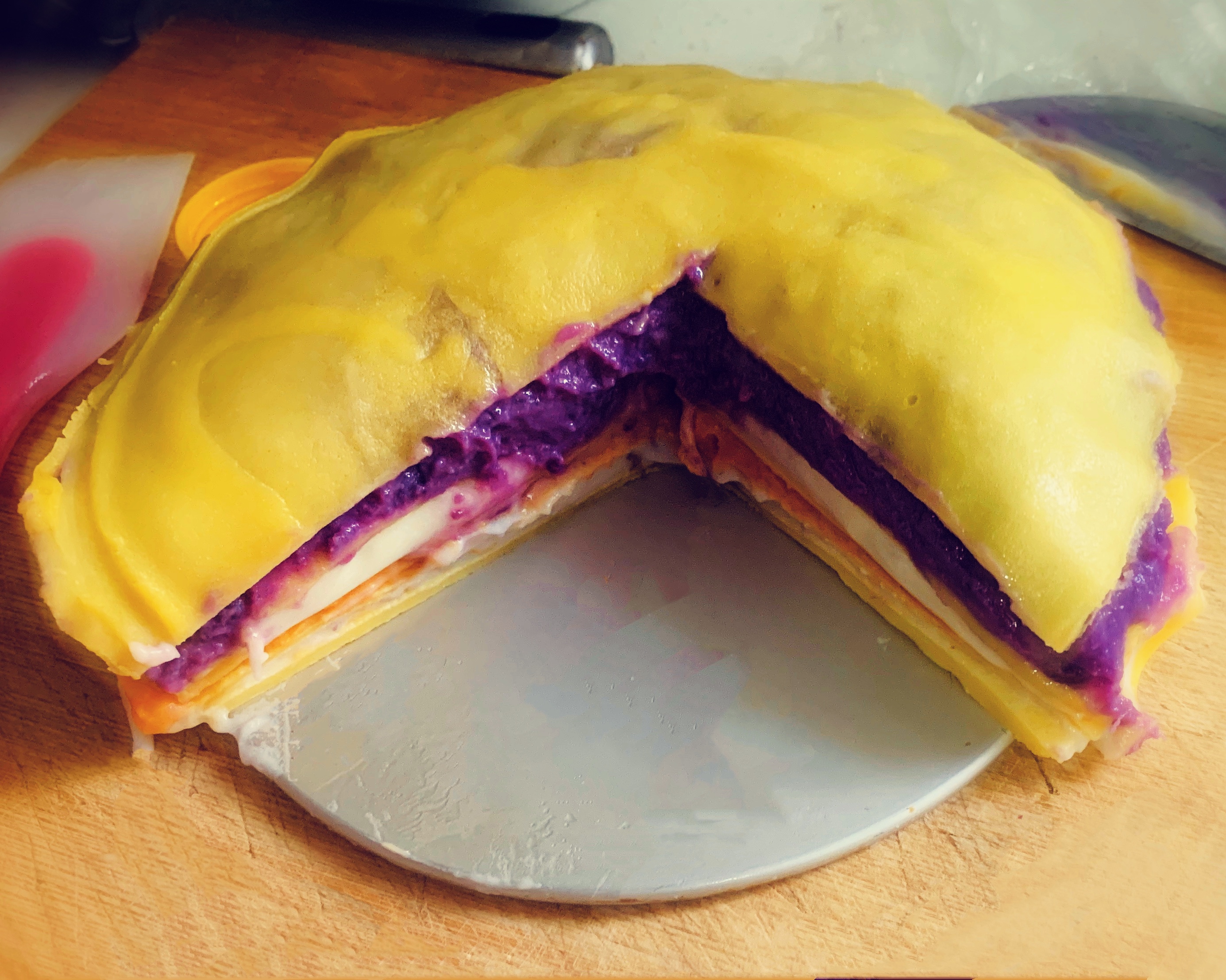 低脂低糖6寸千层蛋糕（紫薯红薯芋泥麻薯馅）的做法