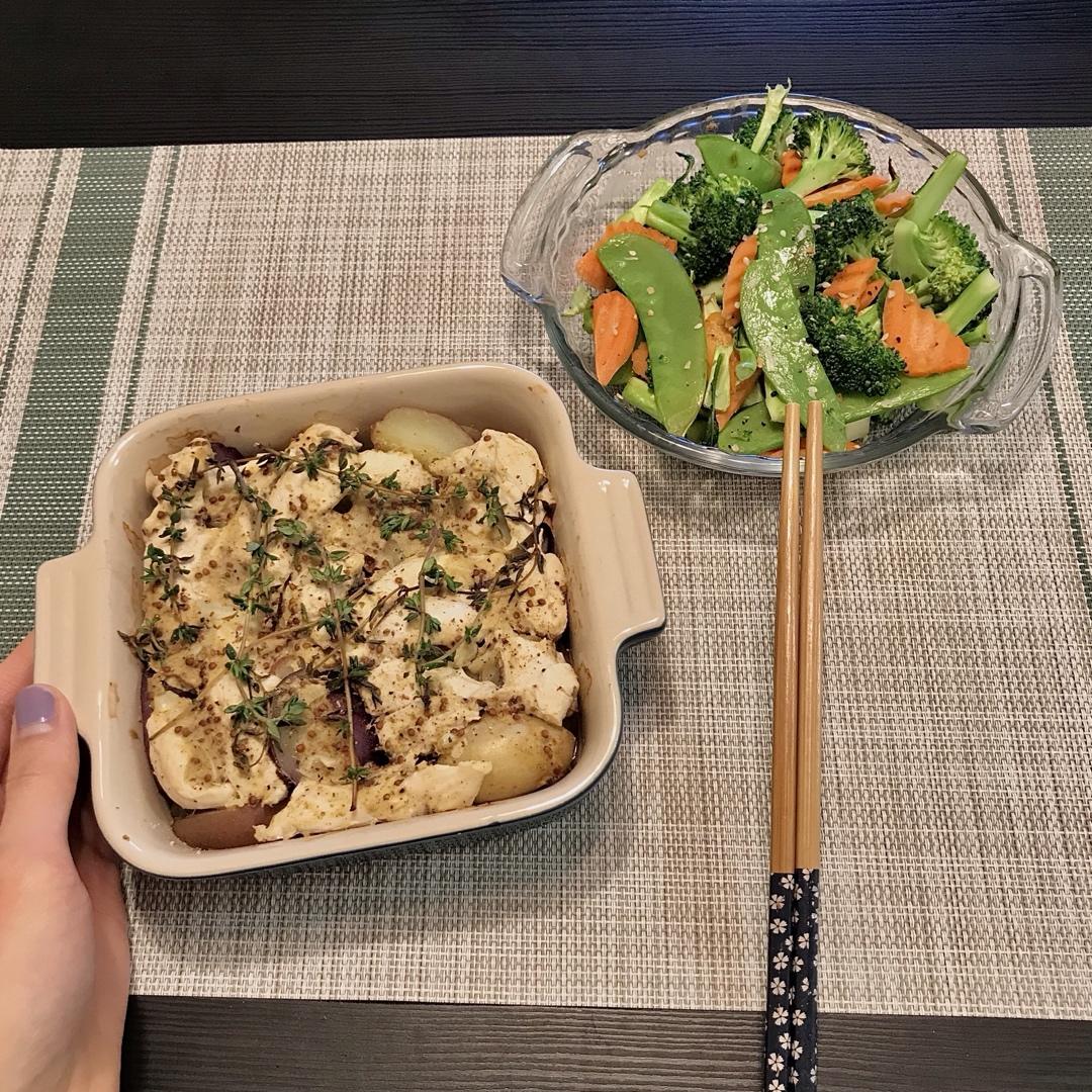 【健康三餐】蜂蜜芥末土豆烤鸡胸