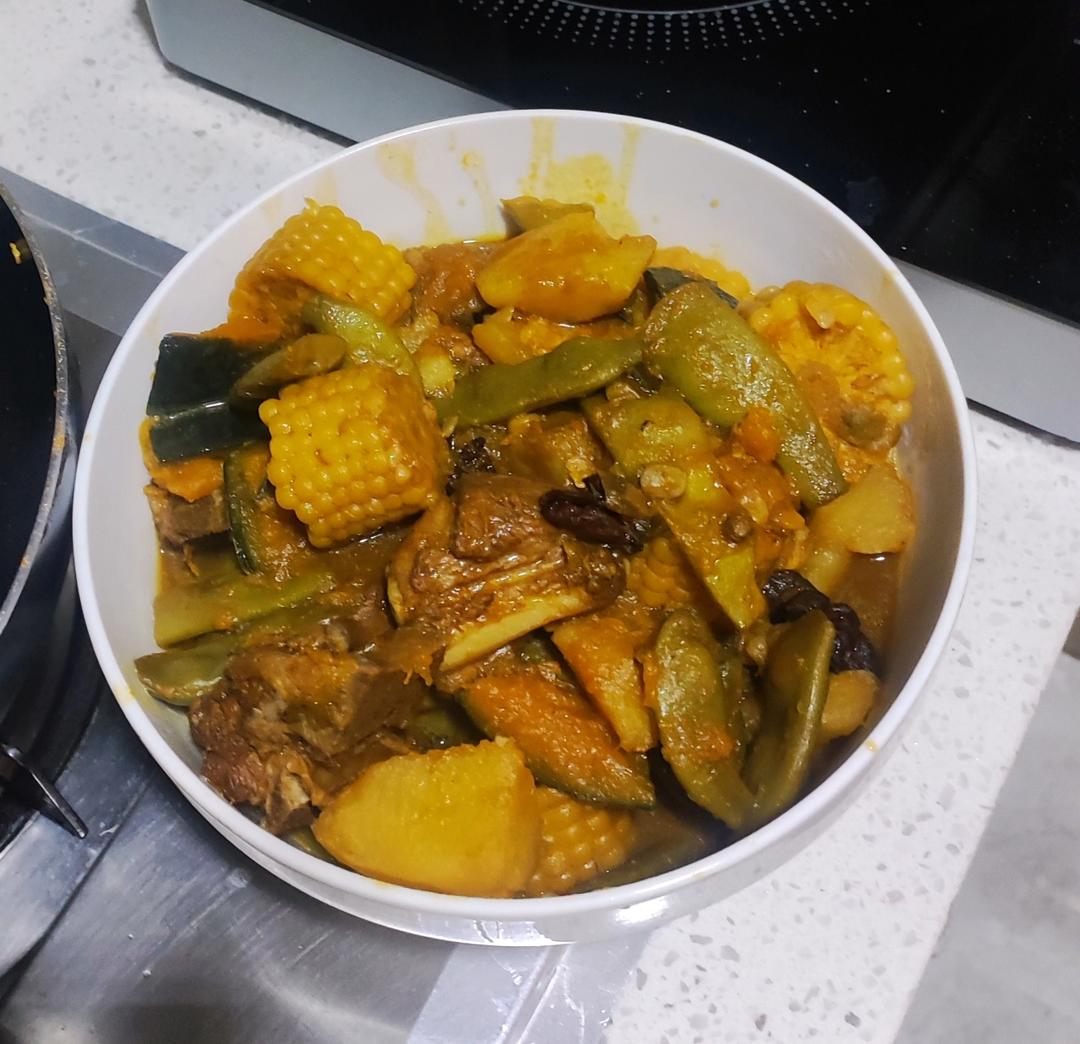经典东北大丰收之排骨炖豆角玉米🌽南瓜🎃一锅出