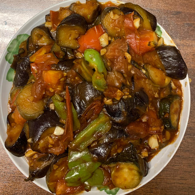 5分钟快手下饭菜#番茄炒茄子🍅番茄家族