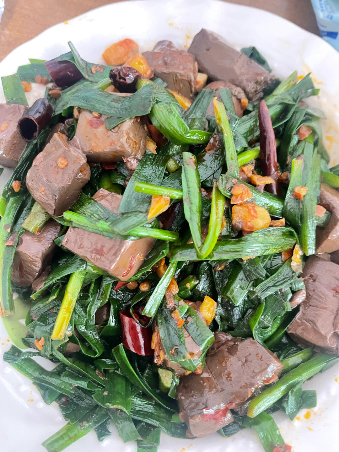 香辣韭菜炒鸭血