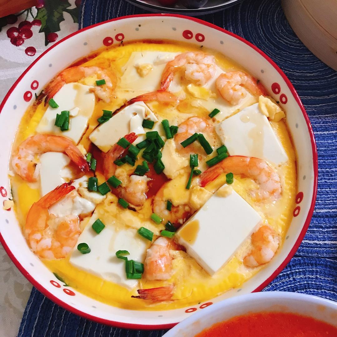 虾仁豆腐蒸水蛋