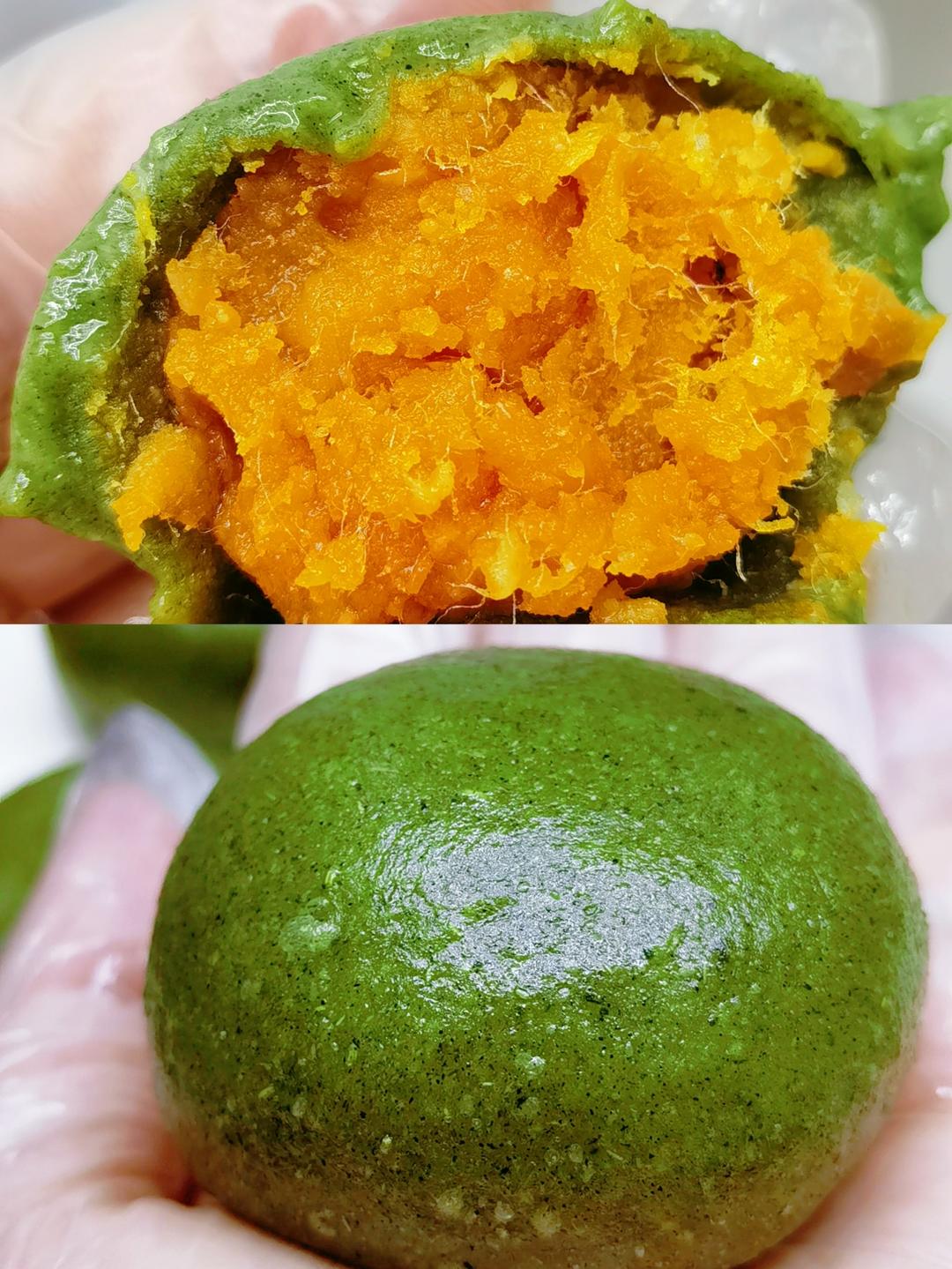 蛋黄肉松青团（第2天不会硬配方）艾草汁