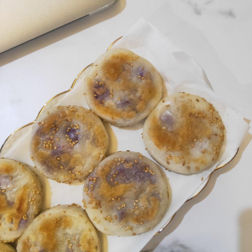 软糯香甜❗️平底锅奶香紫薯糯米饼