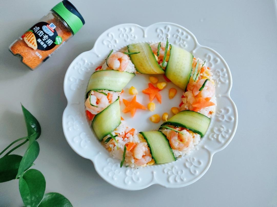 圣诞花环虾仁胡萝卜海鲜炒饭