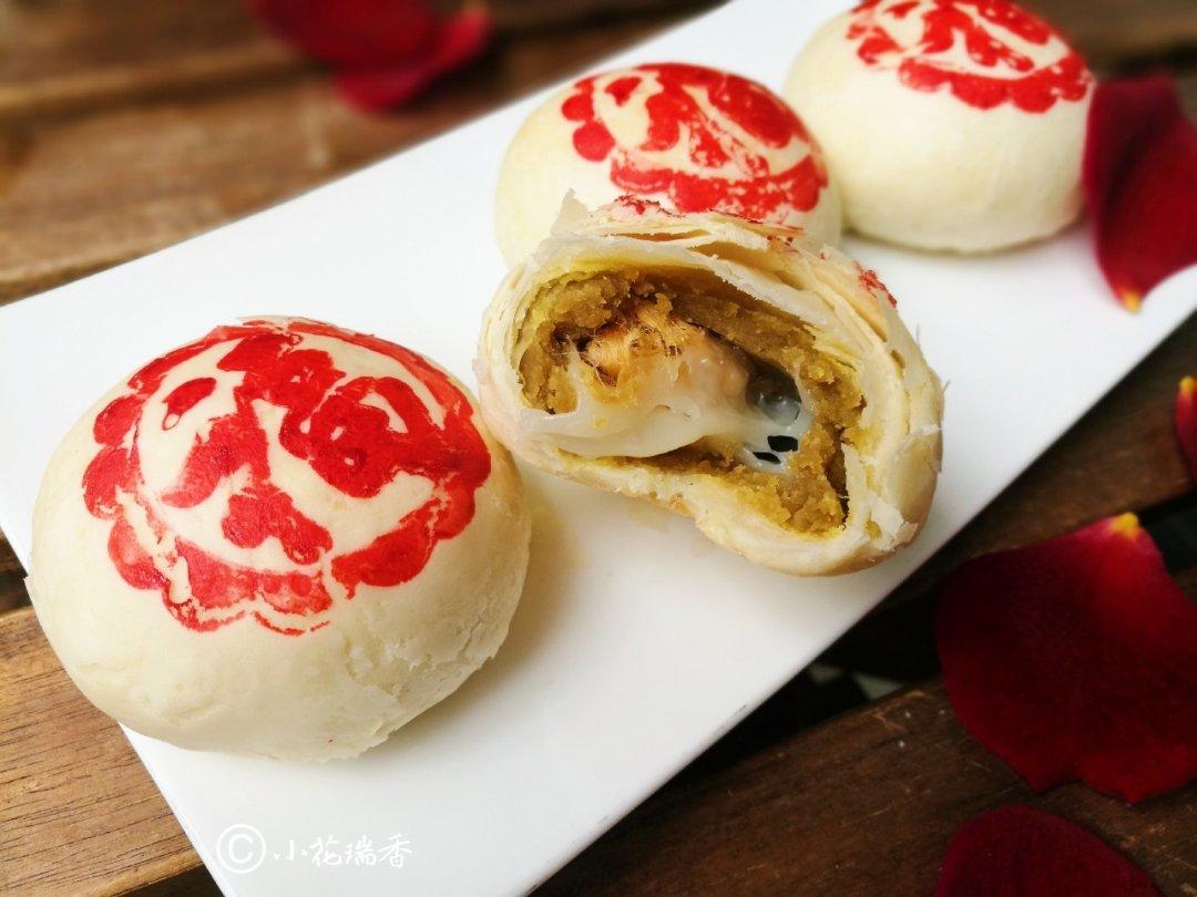 金沙板栗麻薯肉松酥皮月饼（霸王酥）