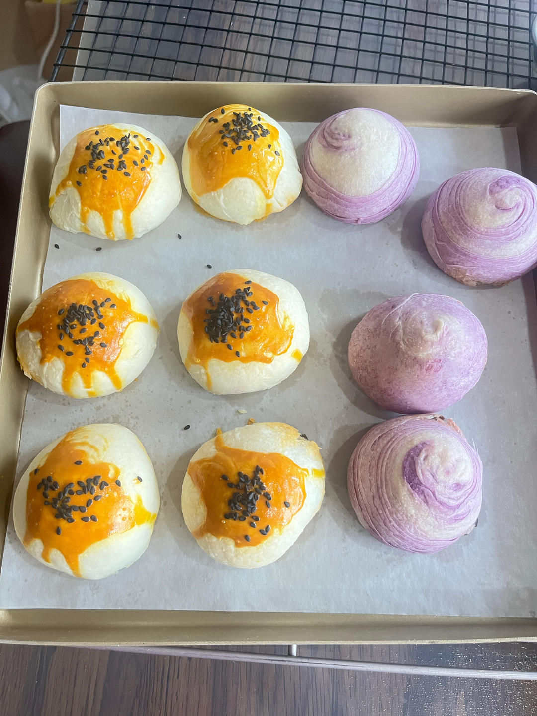 蛋黄酥~紫薯、抹茶、原味~花好月圆，中秋快乐~内附一次做六色蛋黄酥方法~