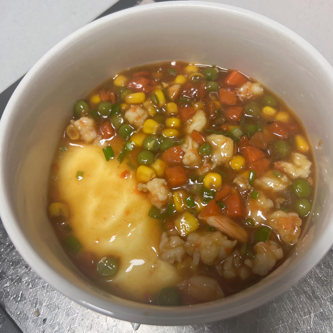 虾仁蔬菜蛋羹，鲜香嫩滑，营养满满