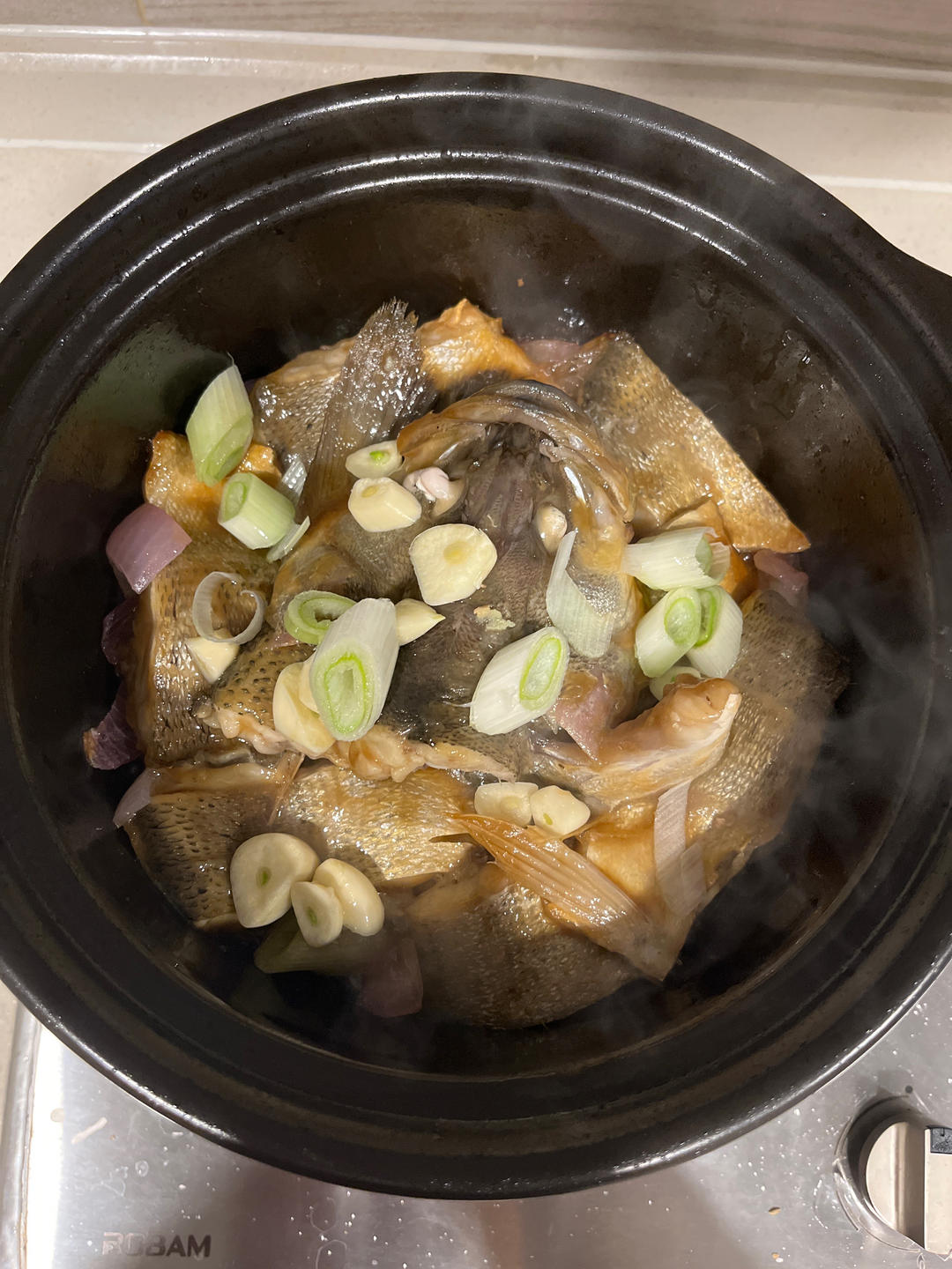 葱香焗鲈鱼