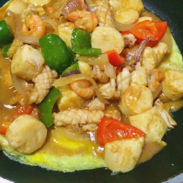 萌思逸做的铁板海鲜日本豆腐 seafood with japanese dofu