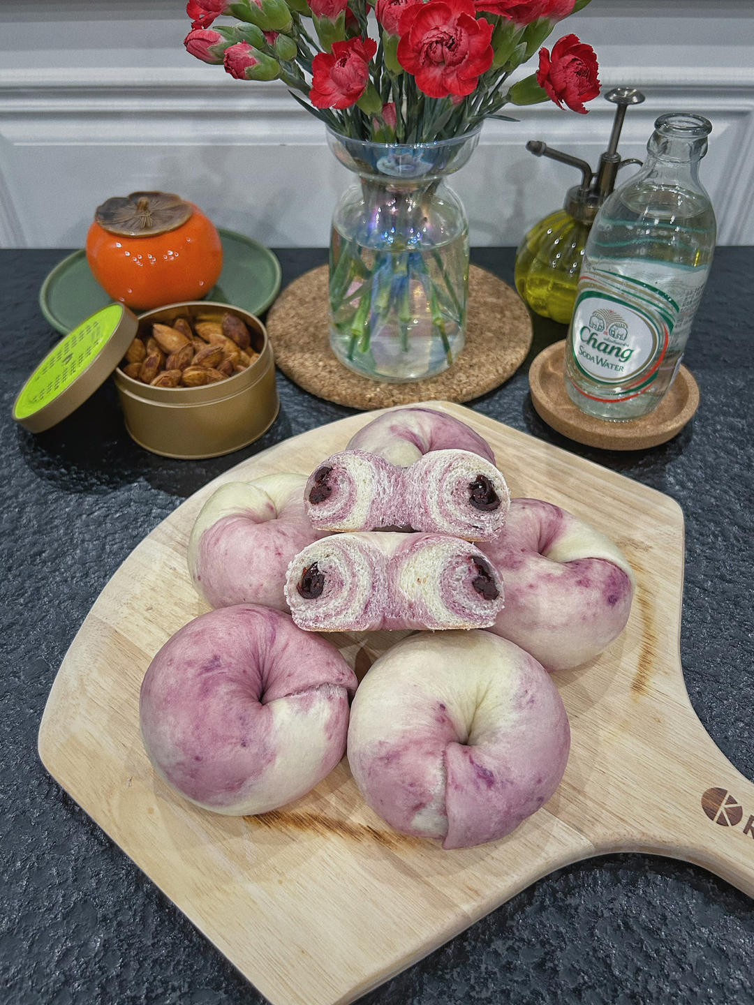 颜值超高💯奶香紫薯红豆双色贝果