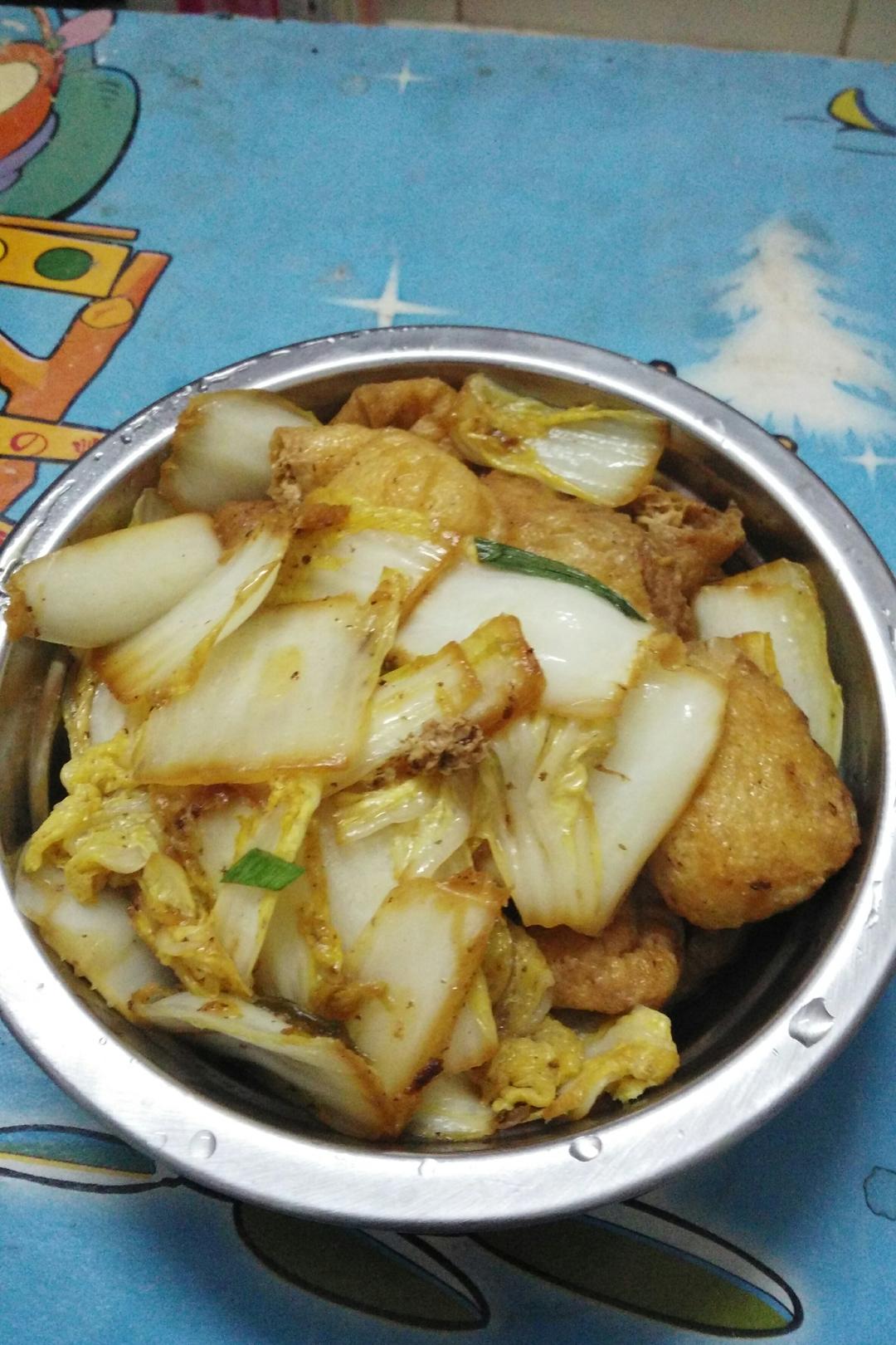 小葱油豆腐炒大白菜（娃娃菜）