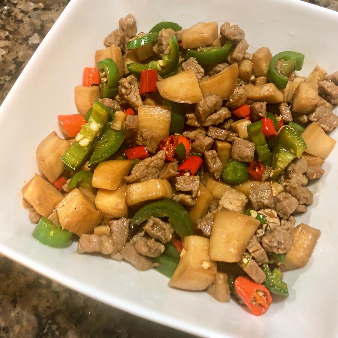 家常菜~杏鲍菇烧牛肉粒
