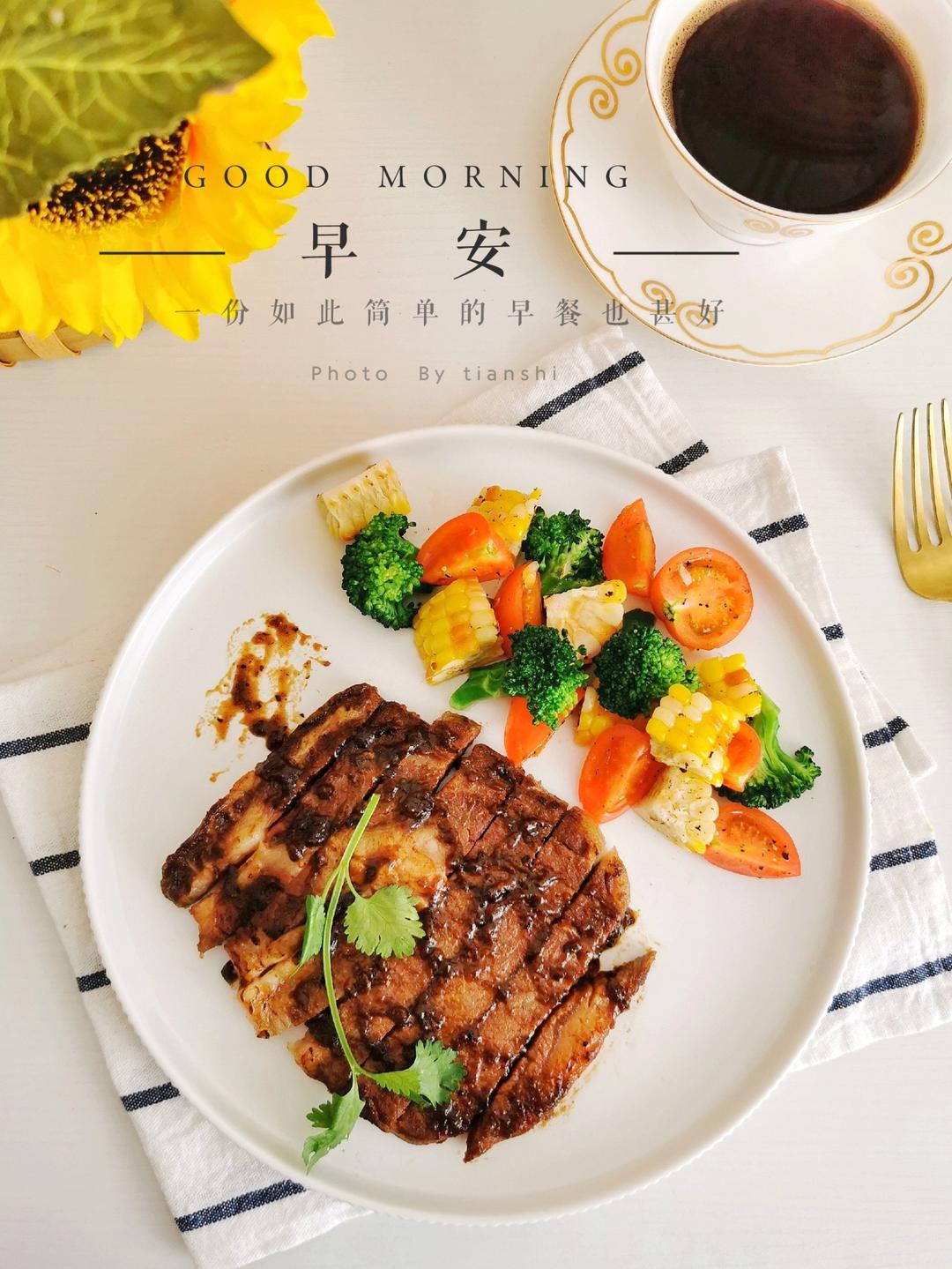 精致晚餐--烤鲜嫩多汁牛排&气炸蜜薯角