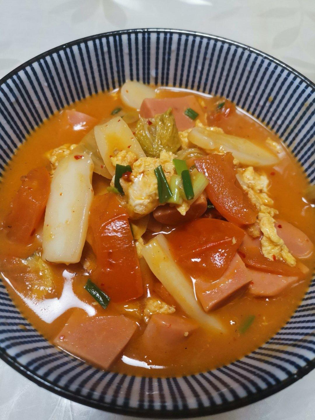 小猴儿妈咪做的番茄汤年糕