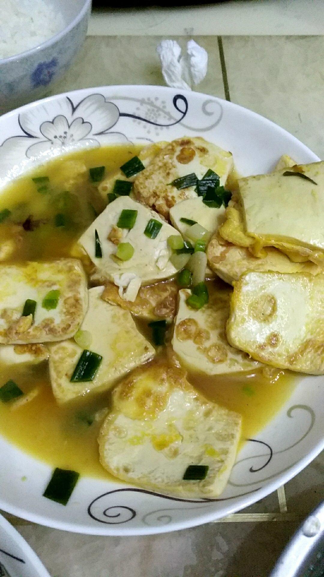 小葱蛋液煎豆腐