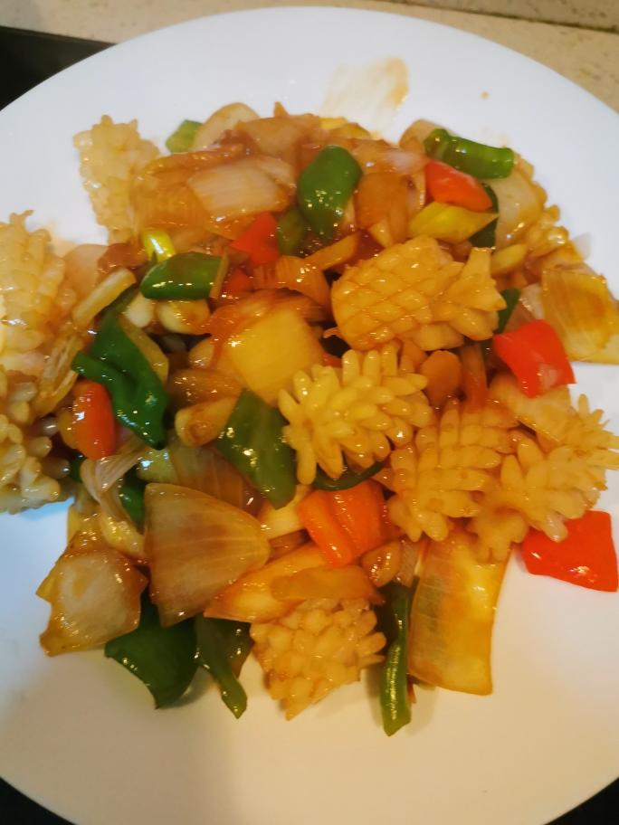 5分钟葱爆鱿鱼（番茄酱版）