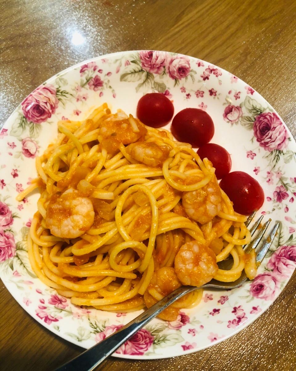 真正的茄汁虾仁（整虾）意面