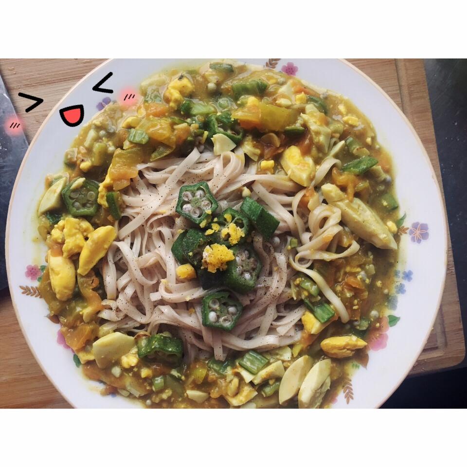 夏日秋葵麵的做法