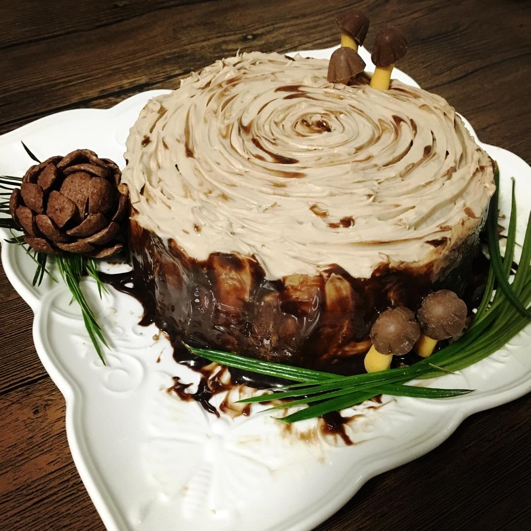 【欢乐圣诞伪树桩】巧克力榛子树桩蛋糕