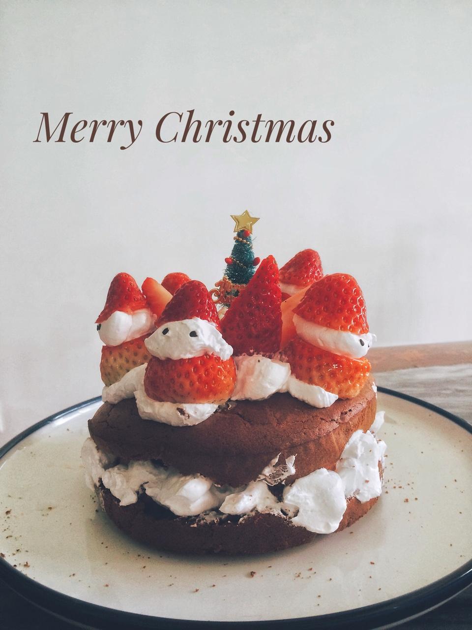 圣诞草莓雪人 红丝绒戚风裸蛋糕