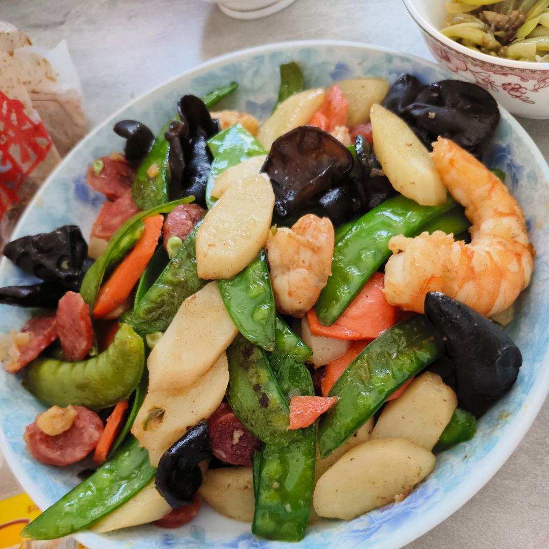 虾仁炒荷兰豆什锦