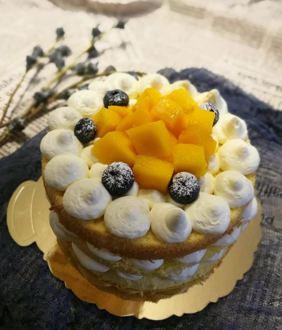 【零失败】不会裱花没关系的水果裸蛋糕 芒果裸蛋糕 完美戚风胚