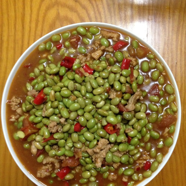 肉末番茄烧毛豆
