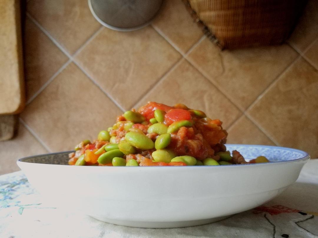 肉末番茄烧毛豆