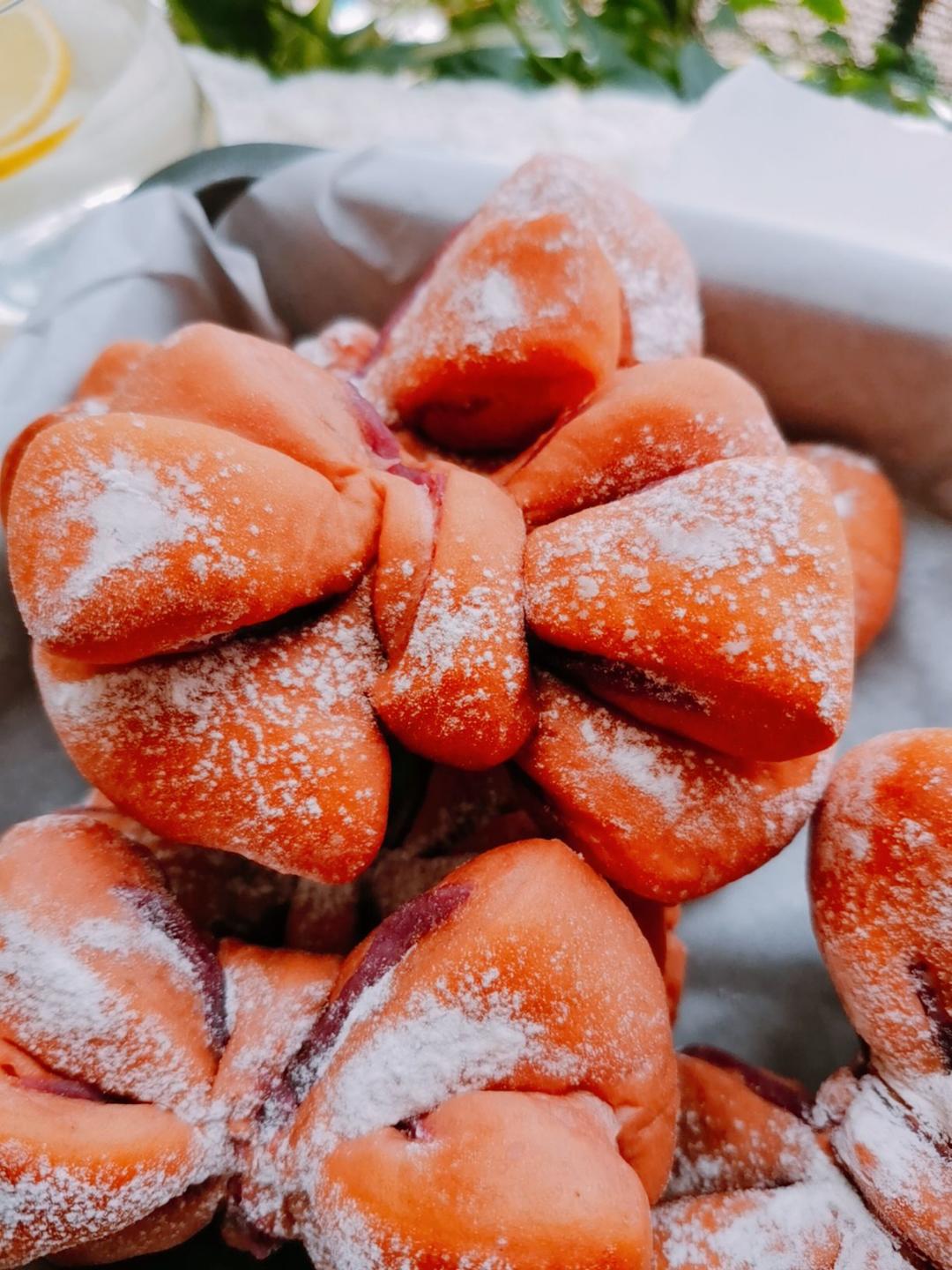 一次发酵网红粉色蝴蝶结豆沙面包（老夫的少女心啊）B74