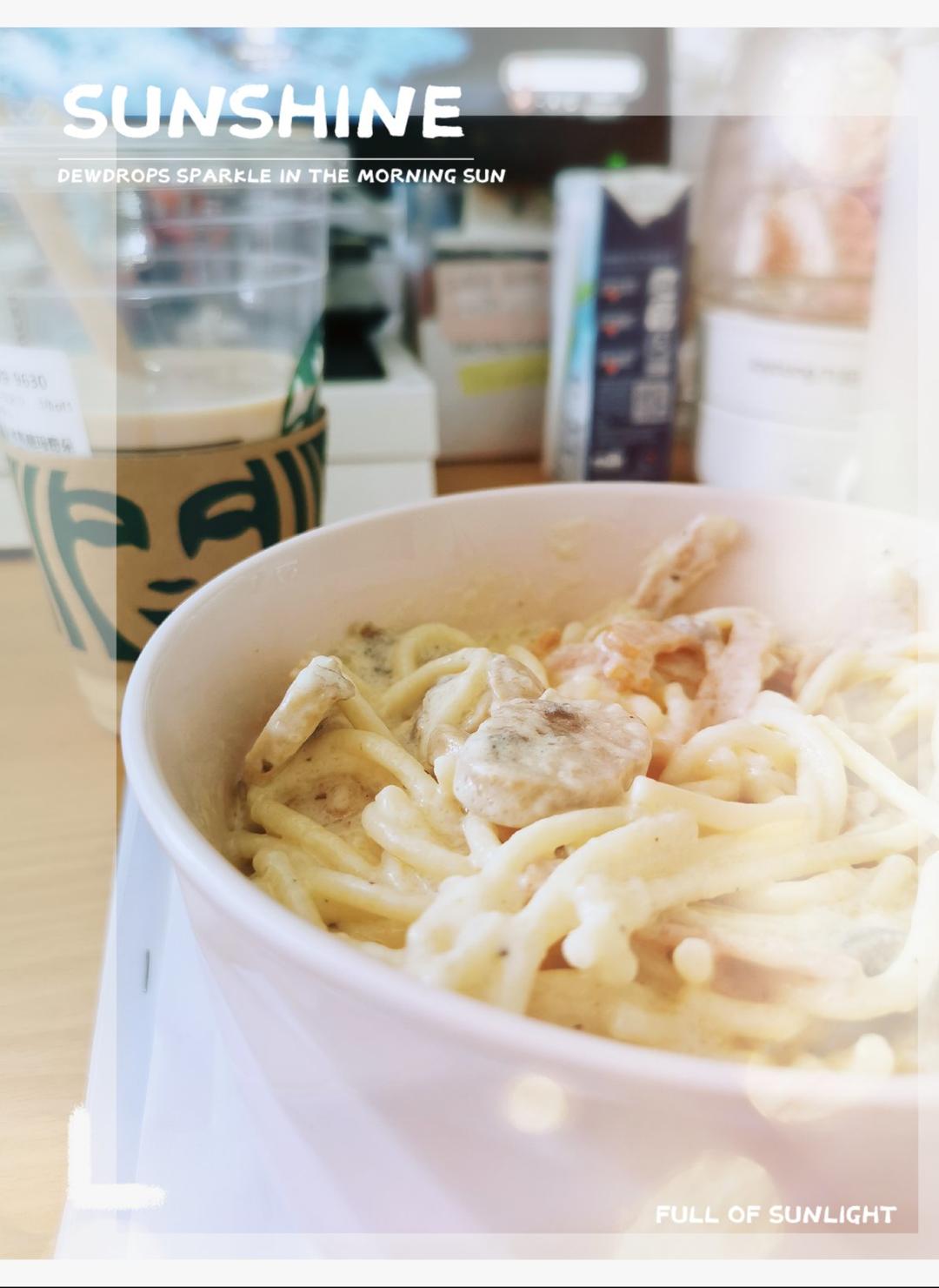 奶油蘑菇培根意面