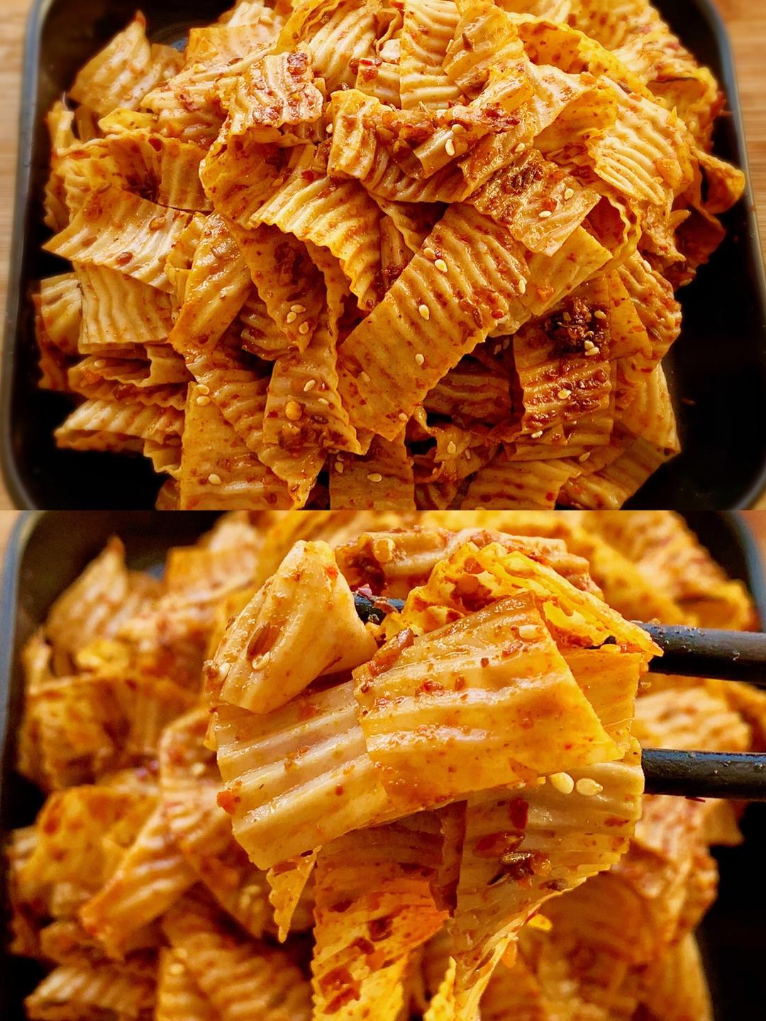 三块钱搞定香辣孜然豆皮❗️超美味的追剧零食的做法