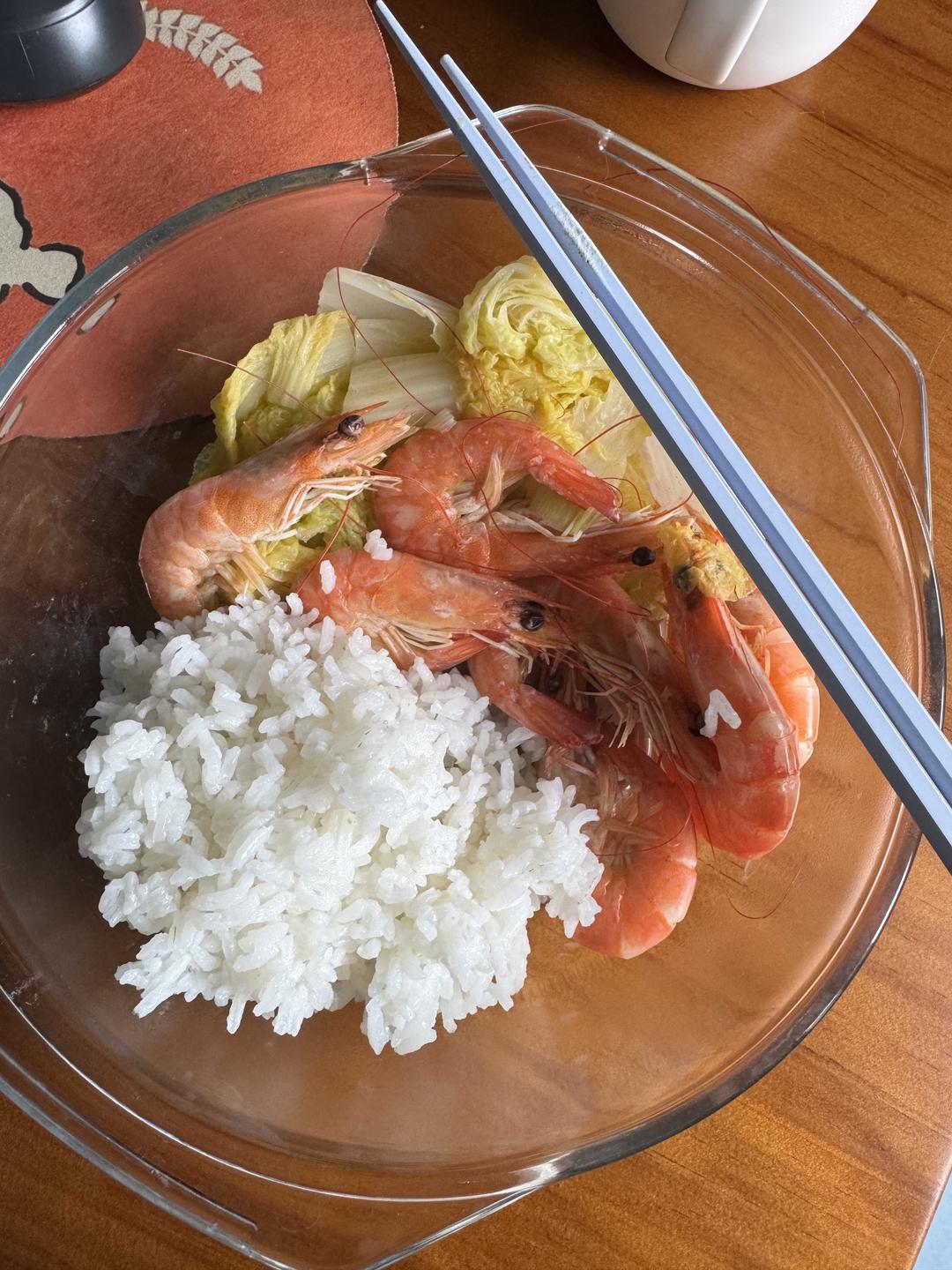 白灼虾+青菜-在公司做饭系列1