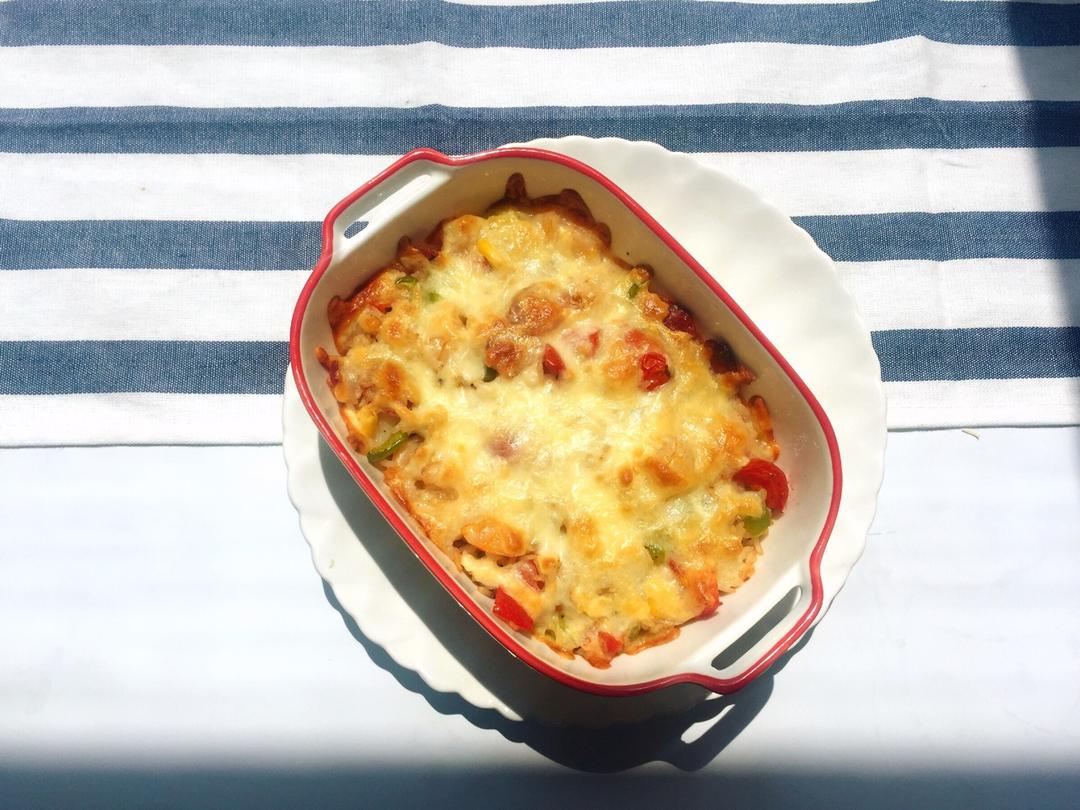 虾仁培根芝士焗饭